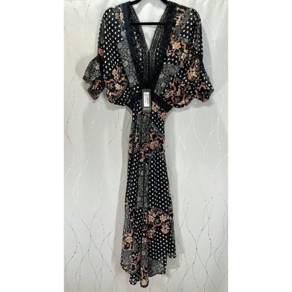 NWT Nasty Gal Black Floral Spot Mix Maxi Dress $80 - Picture 5 of 7